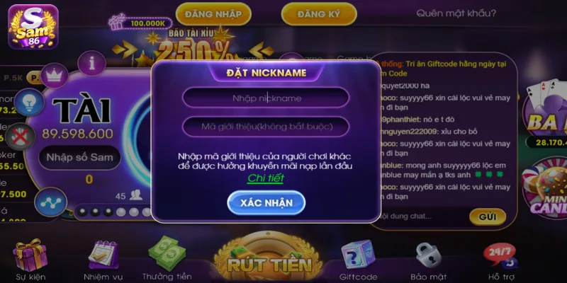 Đặt Nickname sau khi đăng ký SAM86 thành công Đặt Nickname sau khi đăng ký SAM86 thành công