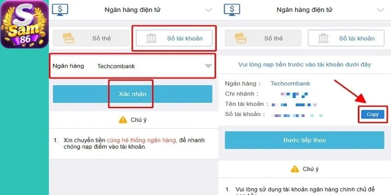 Nạp tiền qua chuyển khoản ngân hàng