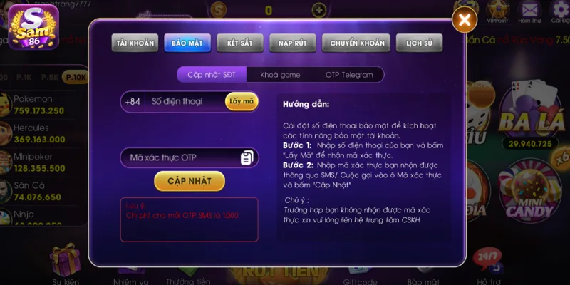 Số điện thoại đăng ký tài khoản SAM86 phải không trùng với bất cứ ai Số điện thoại đăng ký tài khoản SAM86 phải không trùng với bất cứ ai